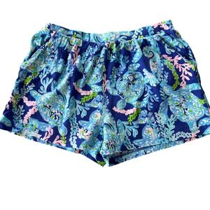 Lilly Pulitzer Kids Sleep Shorts Turtle Coral Print Blue Pink Green Sz 4T